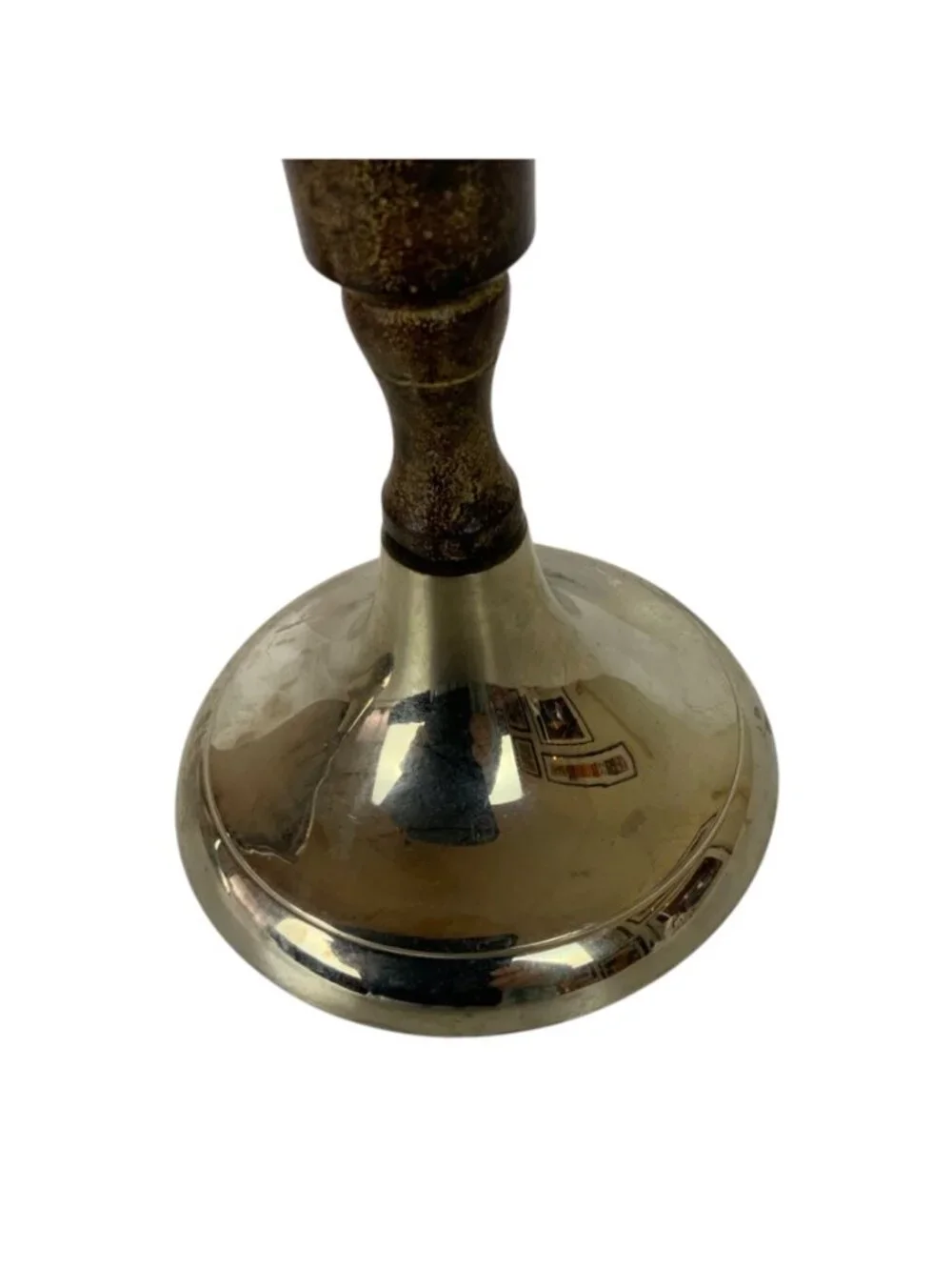Vintage Chrome Cast Metal Taper Candleticks Holders Pair Silver Brown Home Decor